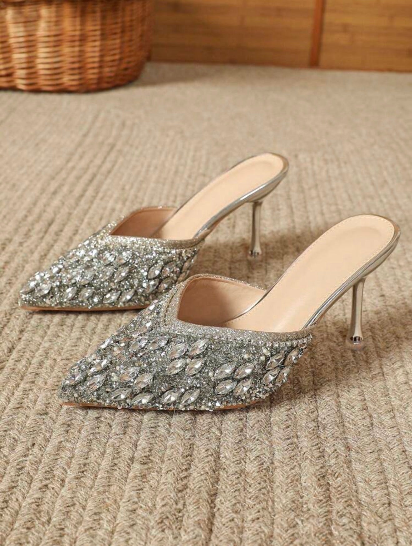 Night Heels with Silver Crystals