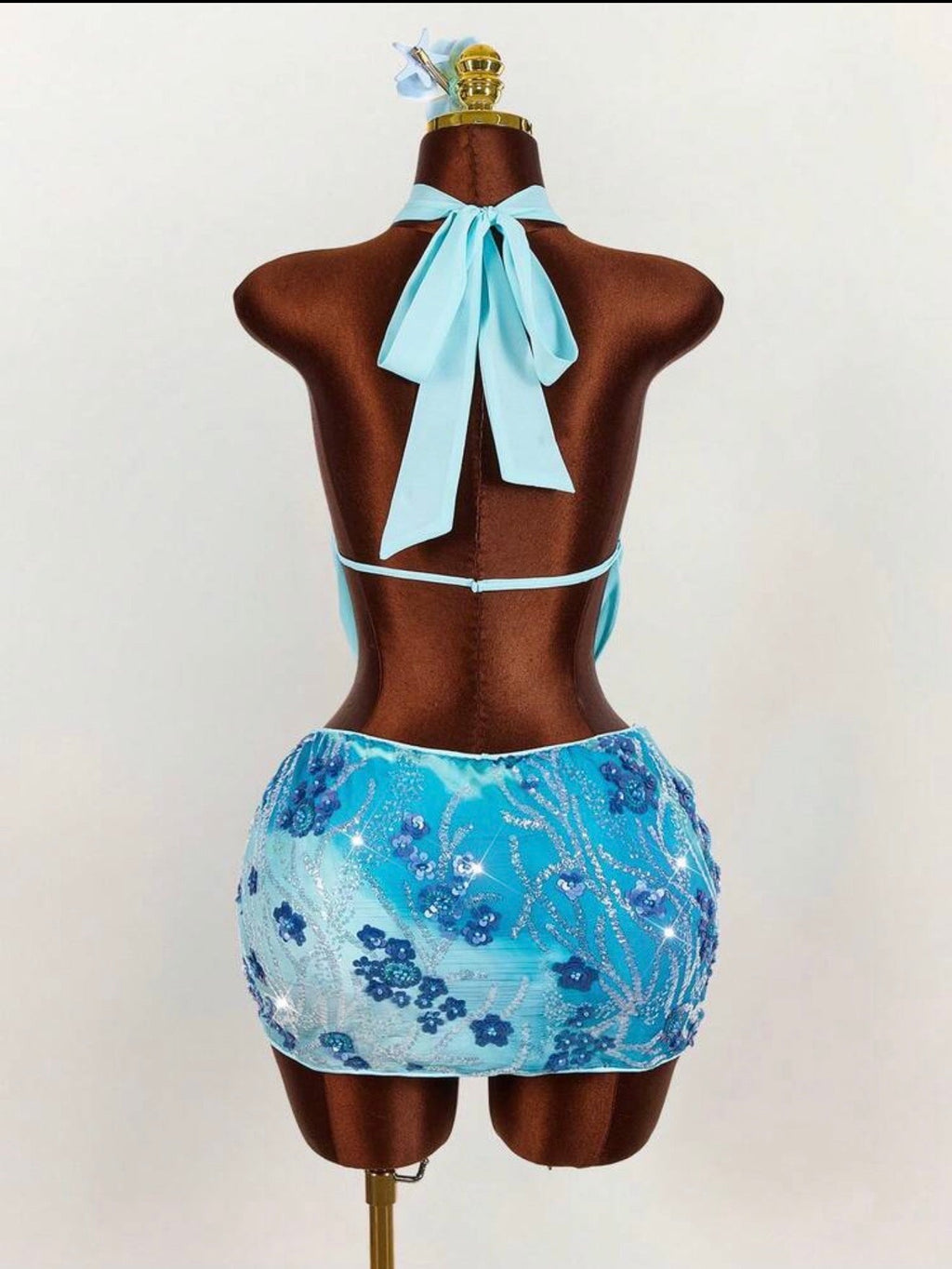 Aqua Orchid Keyhole Halter Mini Dress - Chanel’s Fashion Boutique Inc.