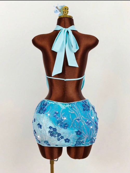 Aqua Orchid Keyhole Halter Mini Dress - Chanel’s Fashion Boutique Inc.