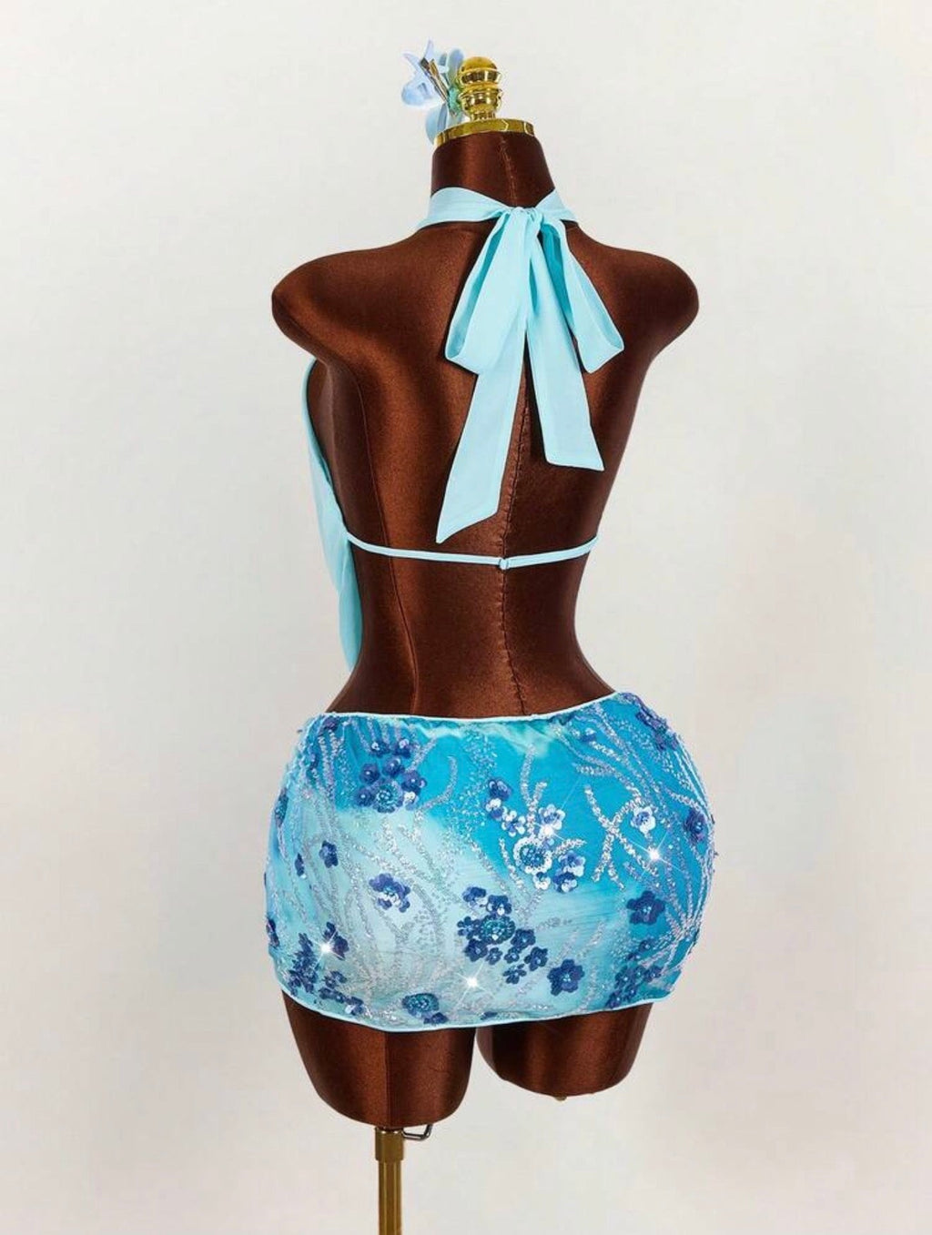Aqua Orchid Keyhole Halter Mini Dress - Chanel’s Fashion Boutique Inc.