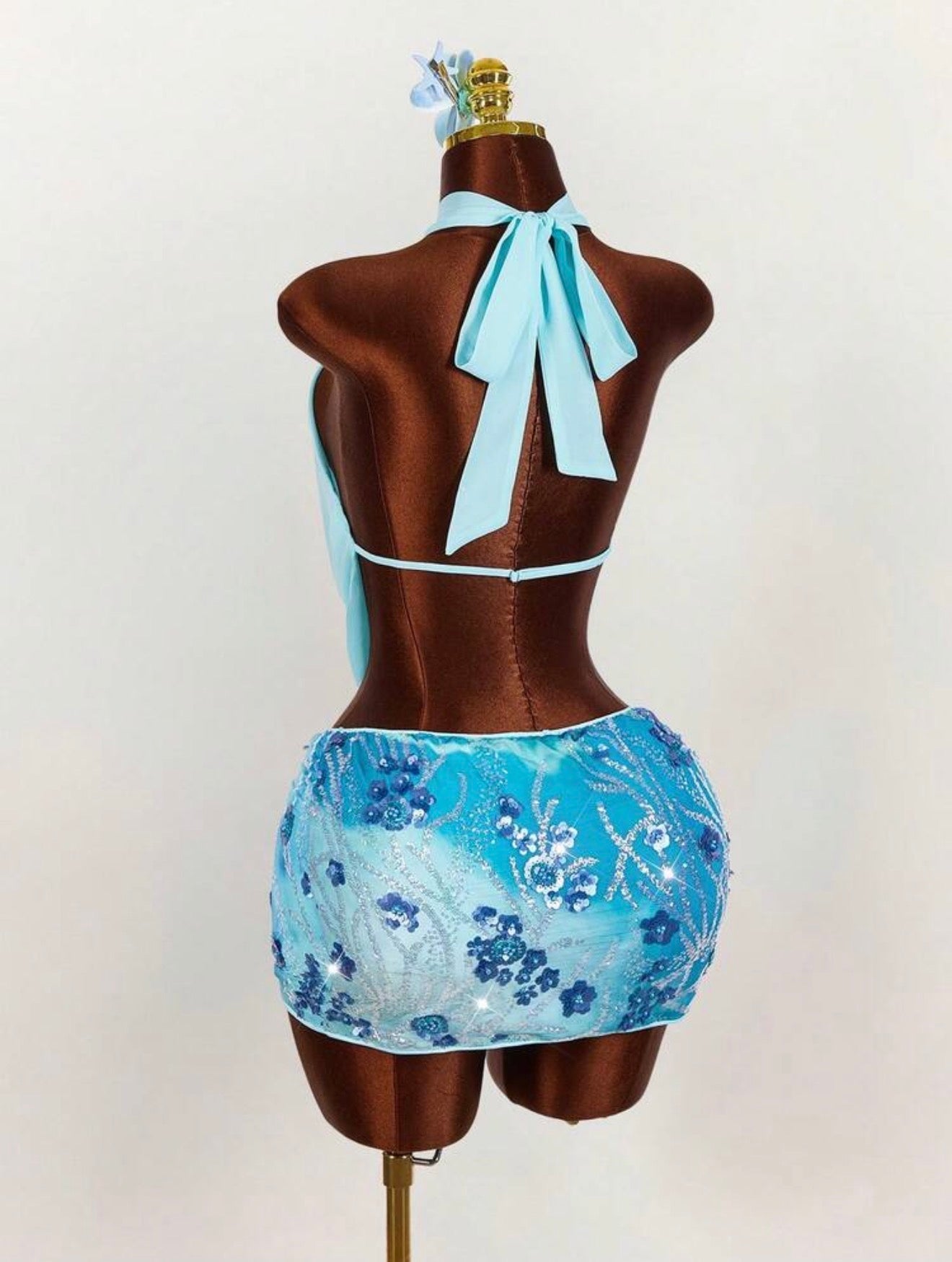 Aqua Orchid Keyhole Halter Mini Dress - Chanel’s Fashion Boutique Inc.