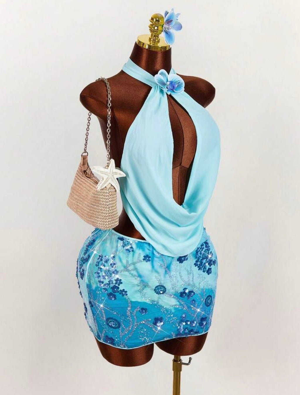 Aqua Orchid Keyhole Halter Mini Dress - Chanel’s Fashion Boutique Inc.