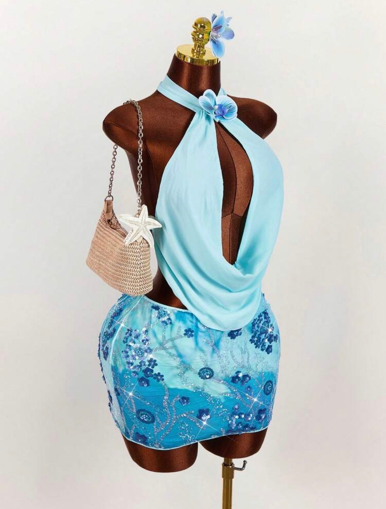 Aqua Orchid Keyhole Halter Mini Dress - Chanel’s Fashion Boutique Inc.