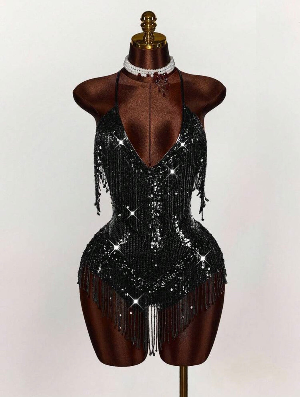 Crimson Sequin Fringe Halter Dress - Chanel’s Fashion Boutique Inc.