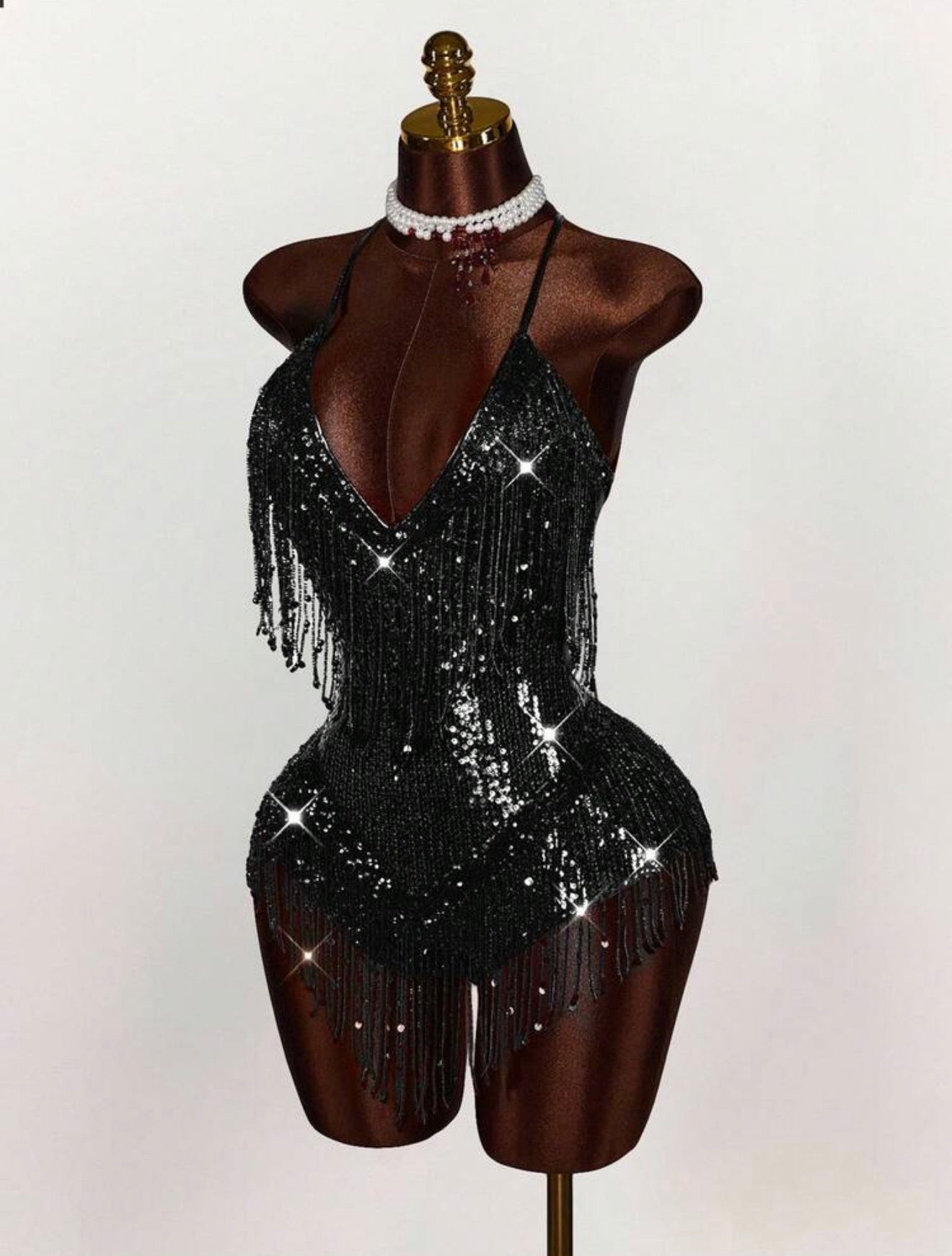 Crimson Sequin Fringe Halter Dress - Chanel’s Fashion Boutique Inc.