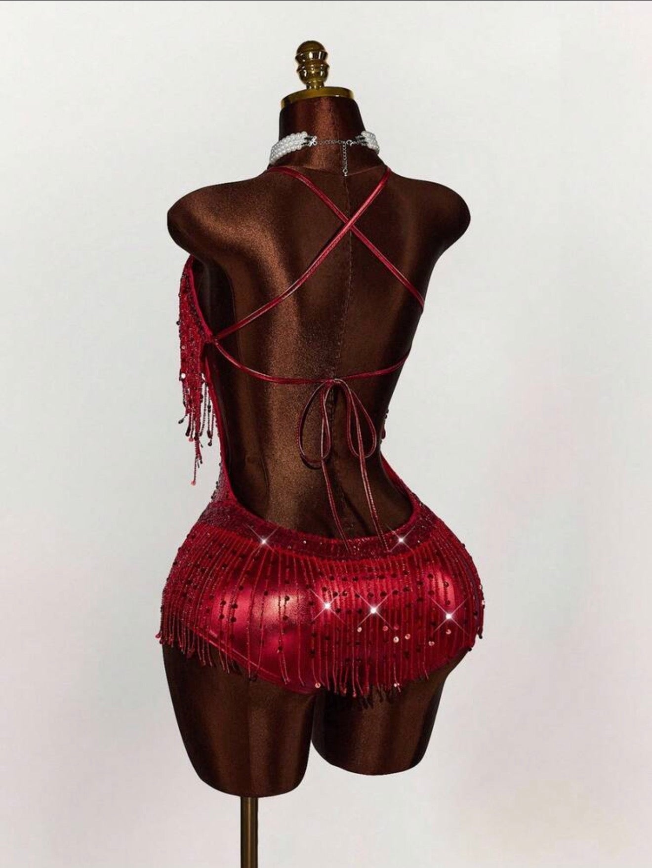 Crimson Sequin Fringe Halter Dress - Chanel’s Fashion Boutique Inc.