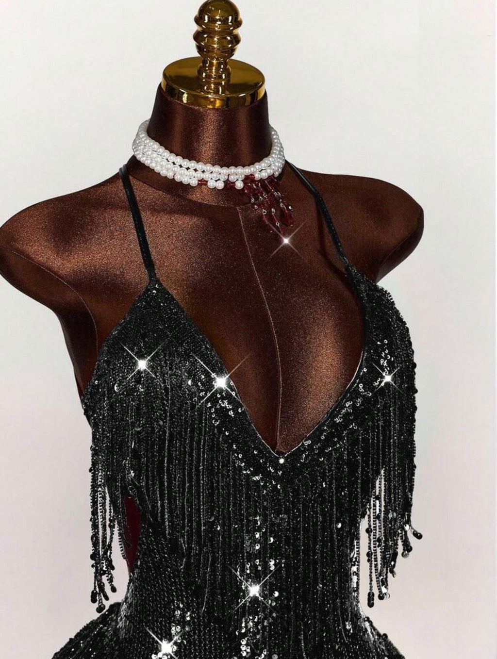 Crimson Sequin Fringe Halter Dress - Chanel’s Fashion Boutique Inc.
