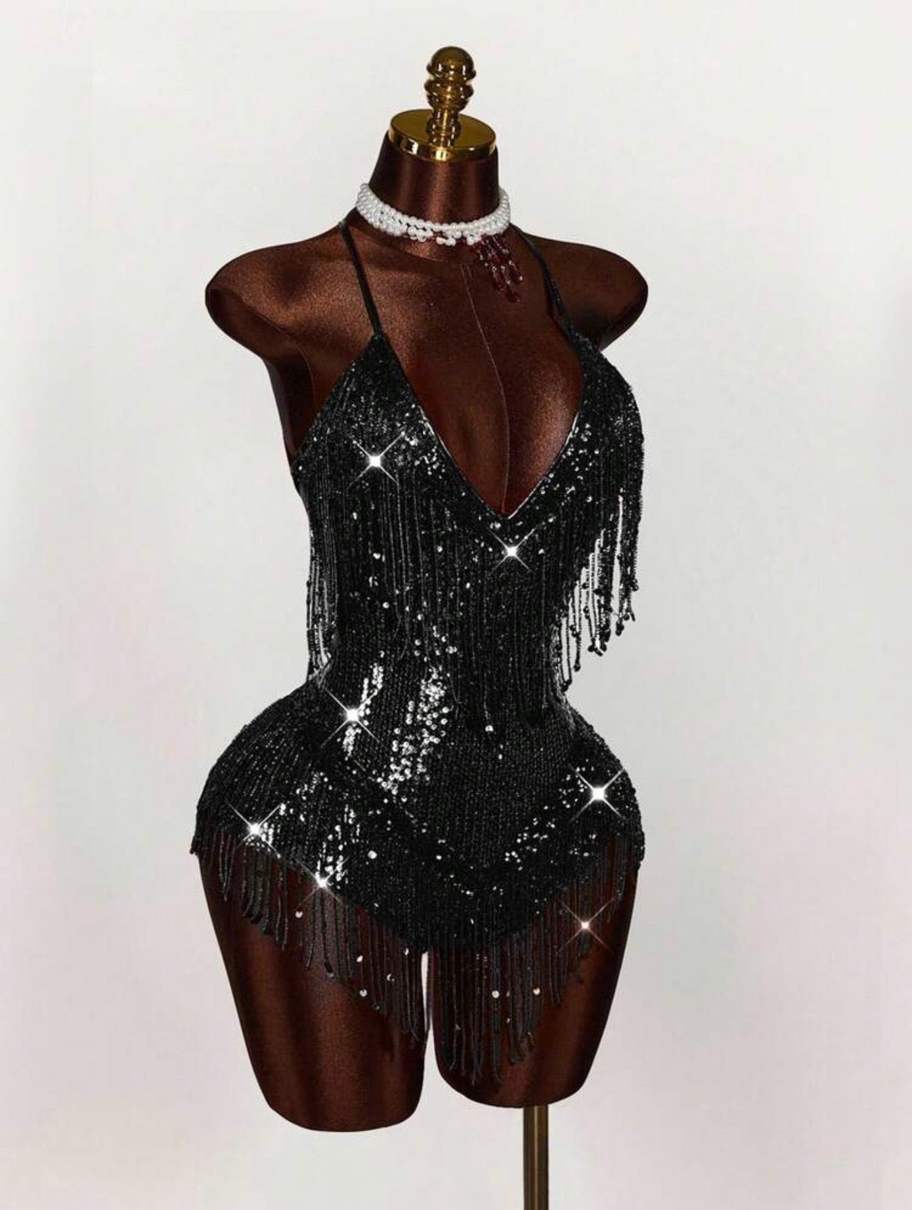Crimson Sequin Fringe Halter Dress - Chanel’s Fashion Boutique Inc.