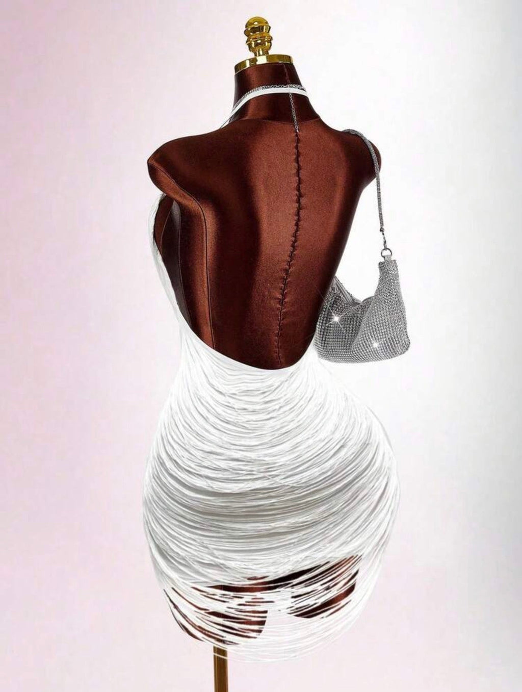 Ivory Cascade Fringe Crystal Halter Mini Dress - Chanel’s Fashion Boutique Inc.