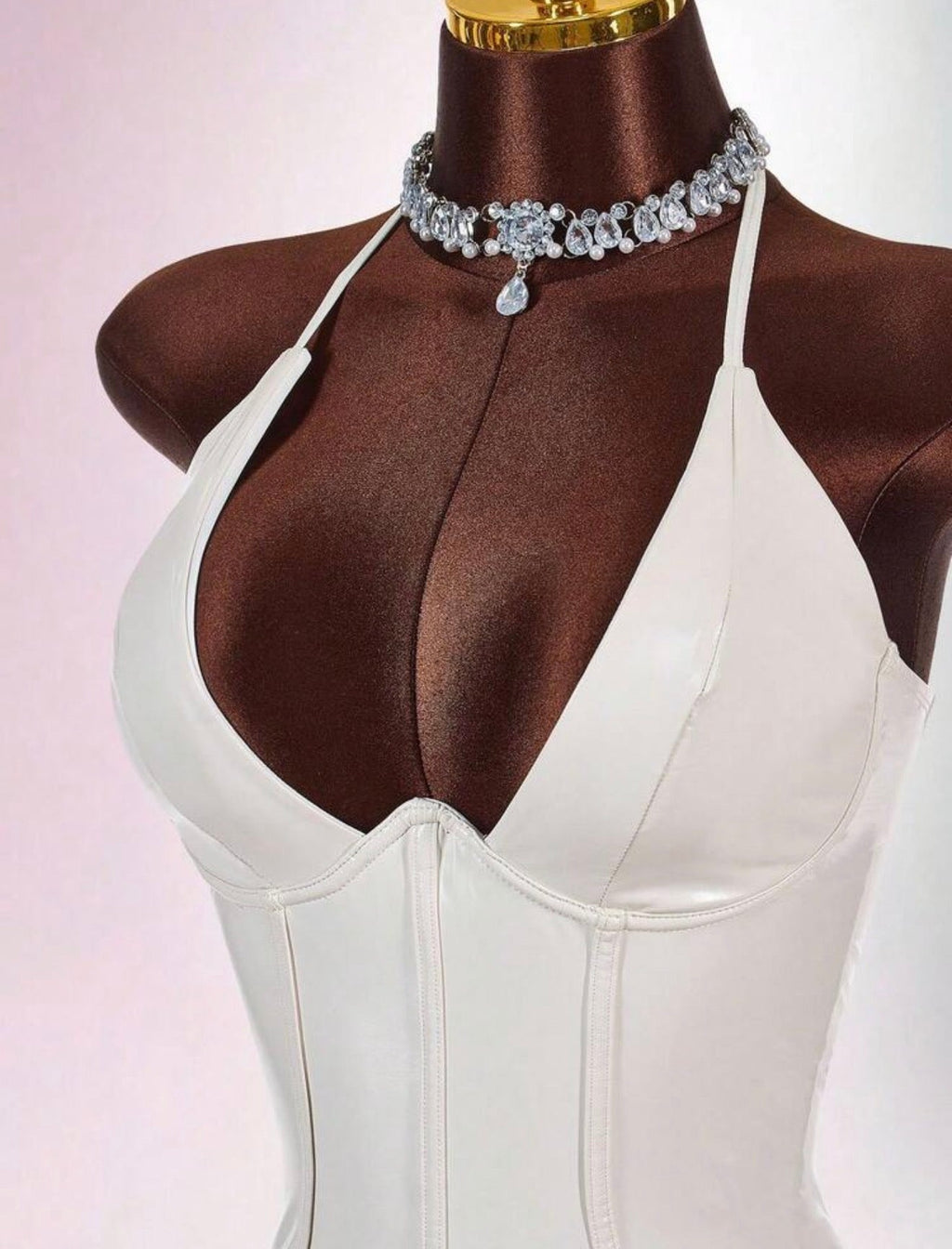 Ivory Latex Corset Halter Mini Dress - Chanel’s Fashion Boutique Inc.