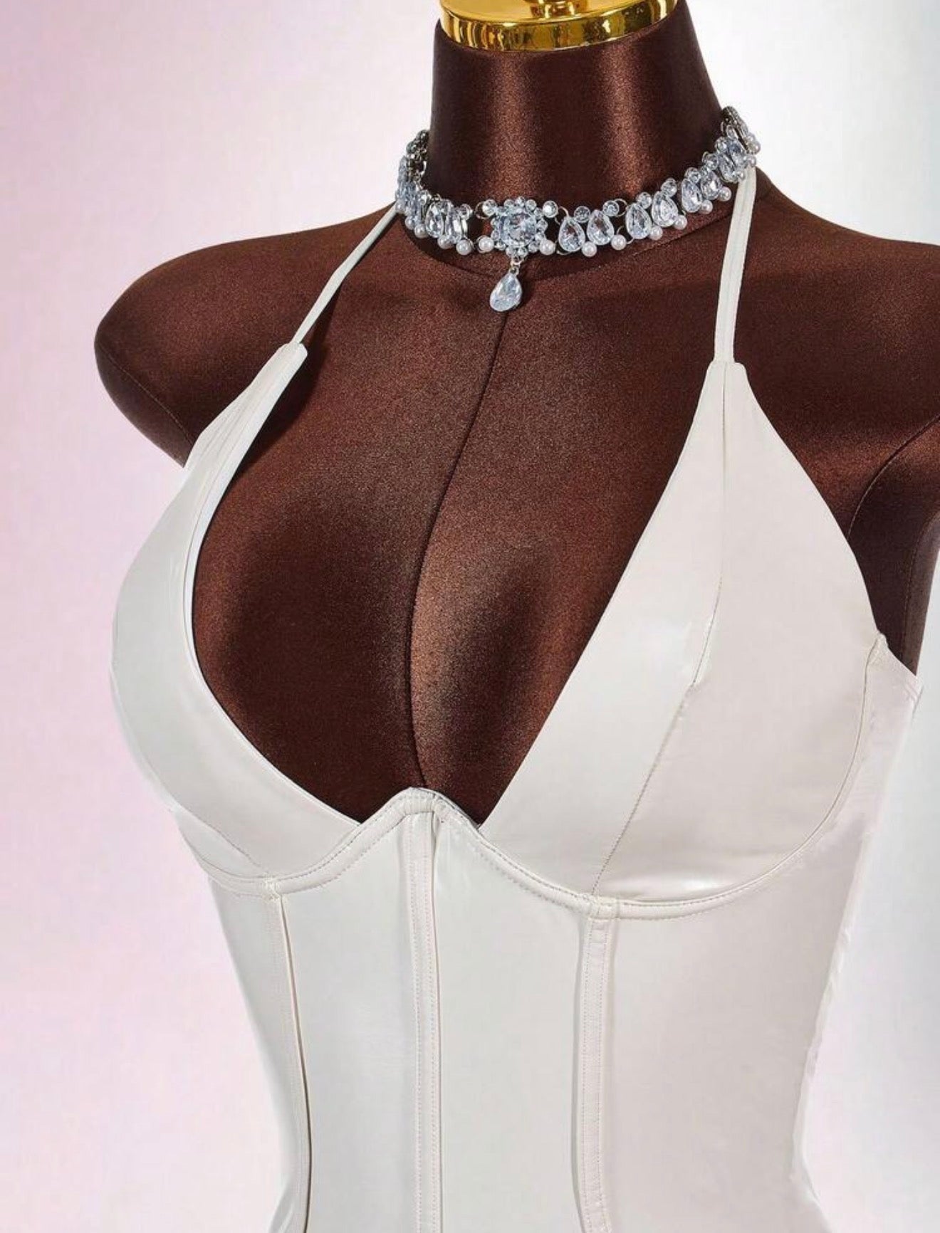 Ivory Latex Corset Halter Mini Dress - Chanel’s Fashion Boutique Inc.