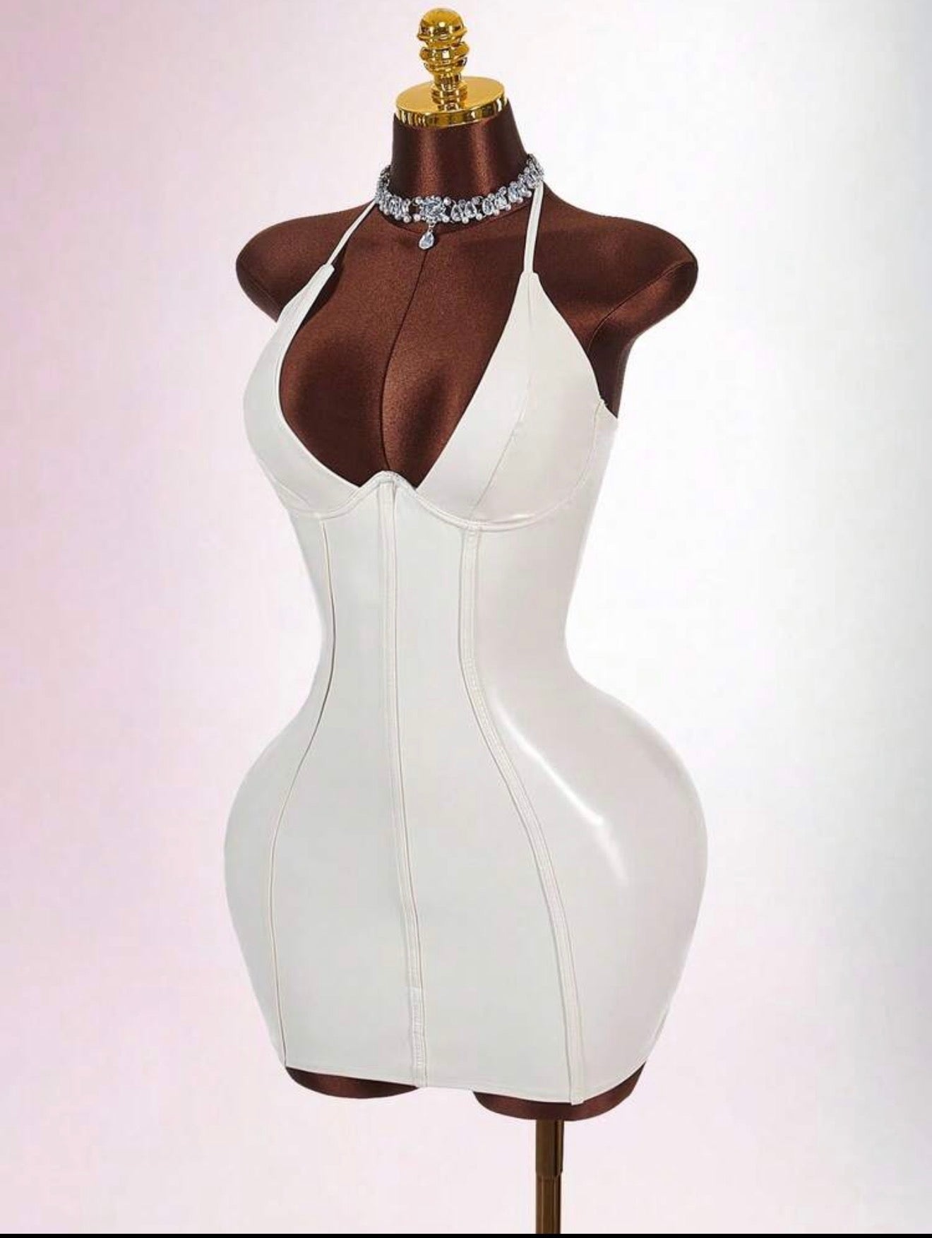 Ivory Latex Corset Halter Mini Dress - Chanel’s Fashion Boutique Inc.