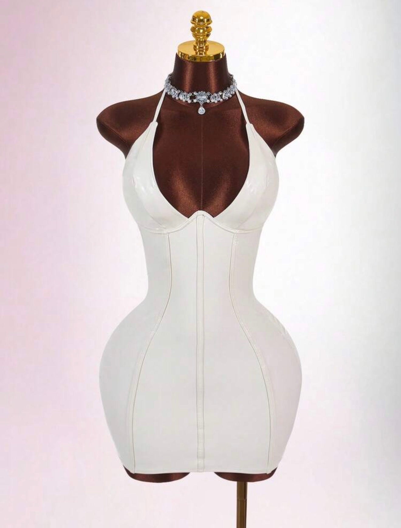 Ivory Latex Corset Halter Mini Dress - Chanel’s Fashion Boutique Inc.