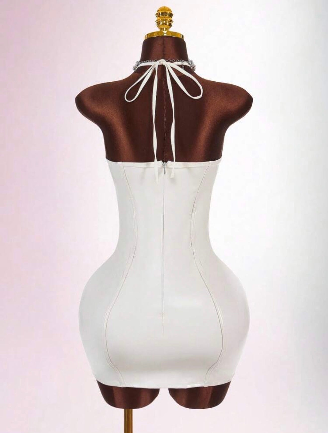 Ivory Latex Corset Halter Mini Dress - Chanel’s Fashion Boutique Inc.