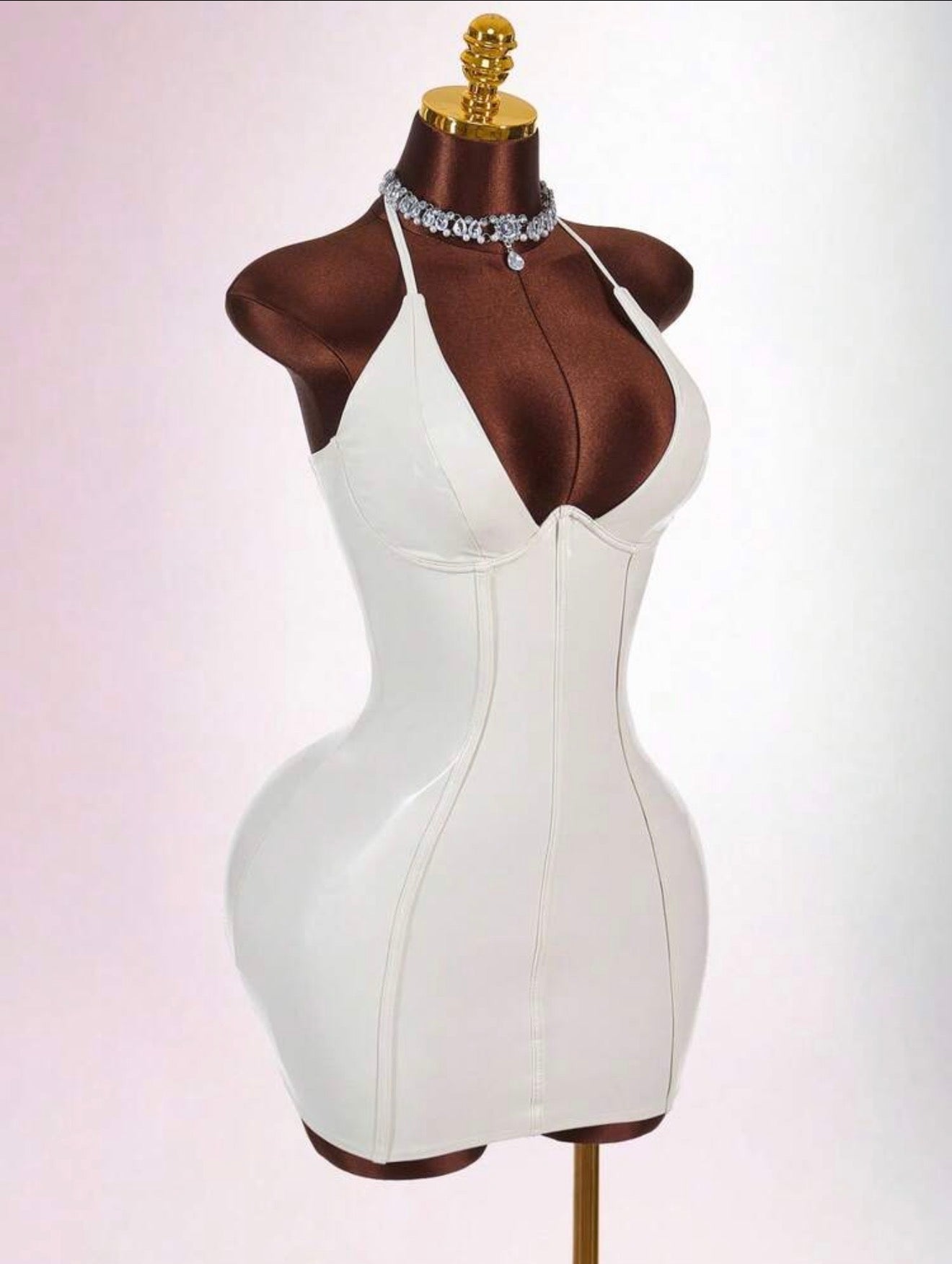 Ivory Latex Corset Halter Mini Dress - Chanel’s Fashion Boutique Inc.