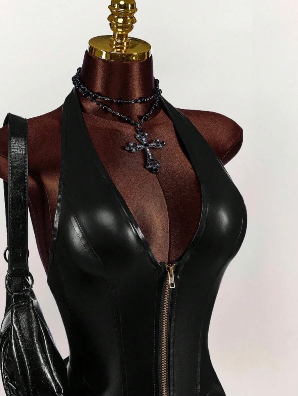 Noir Latex Zip - Front Halter Mini Dress - Chanel’s Fashion Boutique Inc.