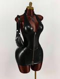 Noir Latex Zip - Front Halter Mini Dress - Chanel’s Fashion Boutique Inc.