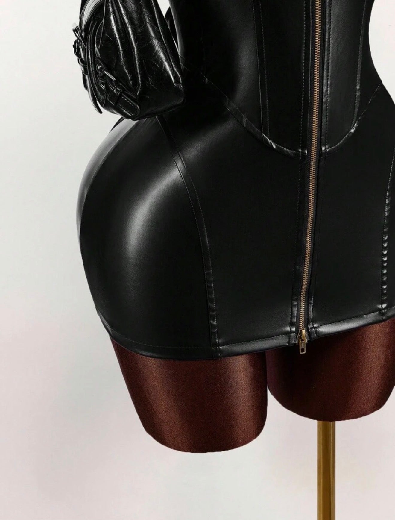 Noir Latex Zip - Front Halter Mini Dress - Chanel’s Fashion Boutique Inc.