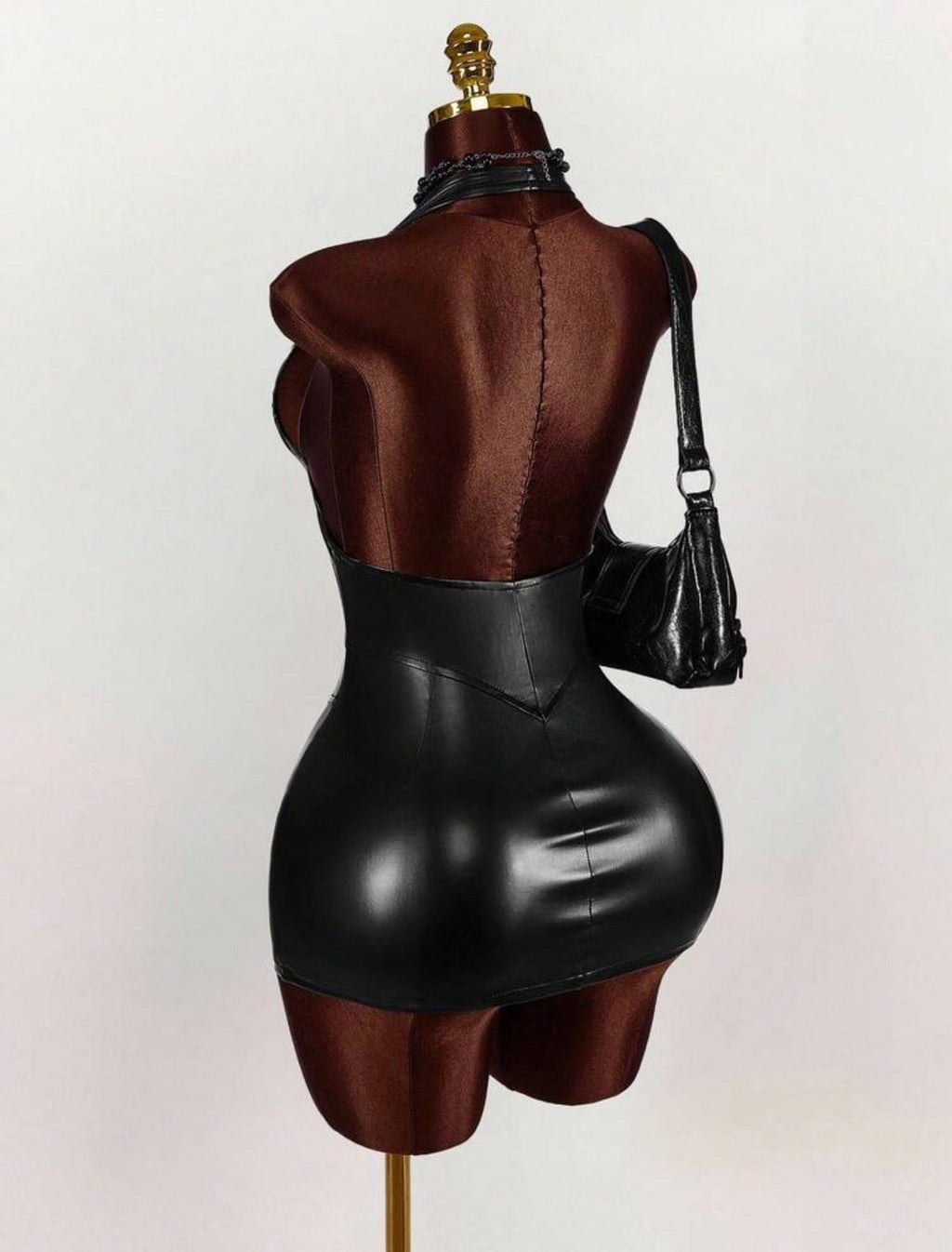 Noir Latex Zip - Front Halter Mini Dress - Chanel’s Fashion Boutique Inc.