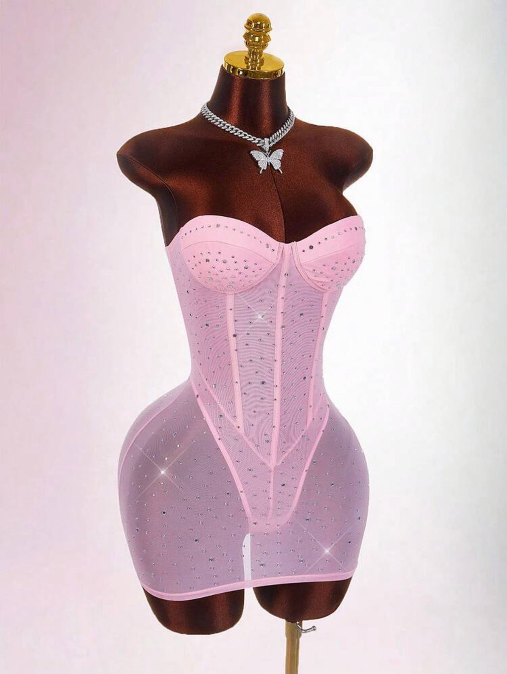 Rosé Crystal Mesh Corset Mini Dress - Chanel’s Fashion Boutique Inc.