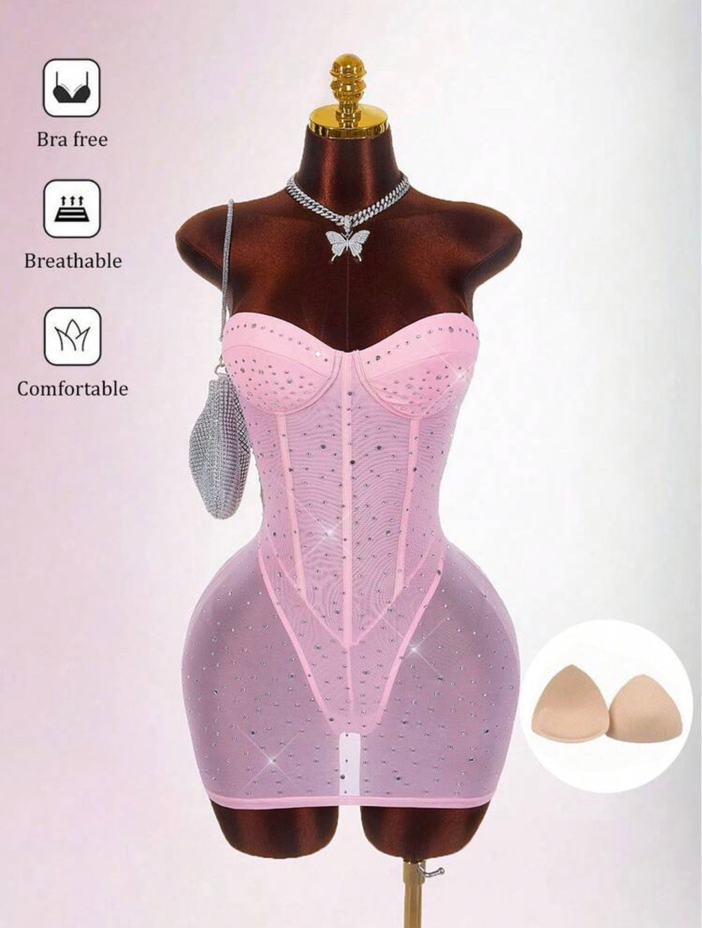 Rosé Crystal Mesh Corset Mini Dress - Chanel’s Fashion Boutique Inc.