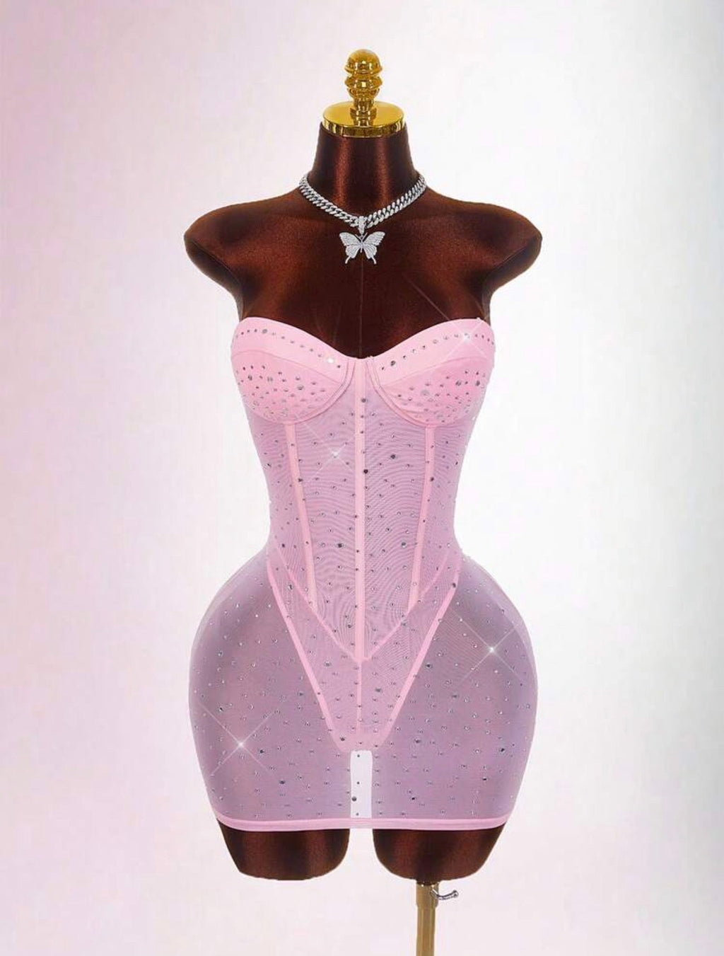 Rosé Crystal Mesh Corset Mini Dress - Chanel’s Fashion Boutique Inc.