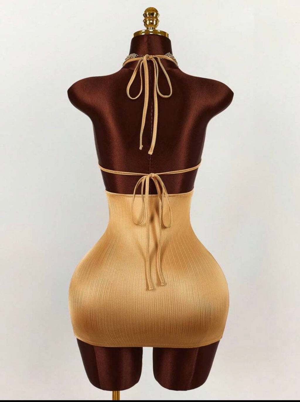 Soleil Gold Sunburst Cutout Ribbed Mini Dress - Chanel’s Fashion Boutique Inc.