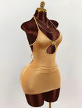 Soleil Gold Sunburst Cutout Ribbed Mini Dress - Chanel’s Fashion Boutique Inc.