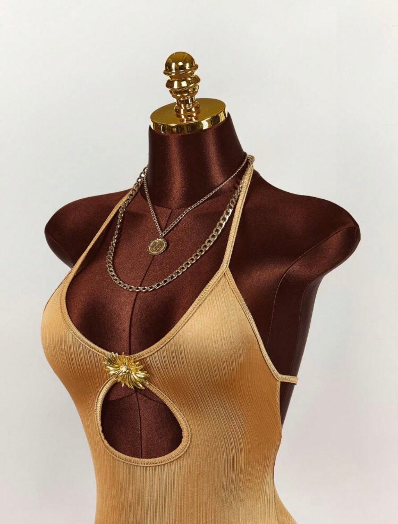 Soleil Gold Sunburst Cutout Ribbed Mini Dress - Chanel’s Fashion Boutique Inc.